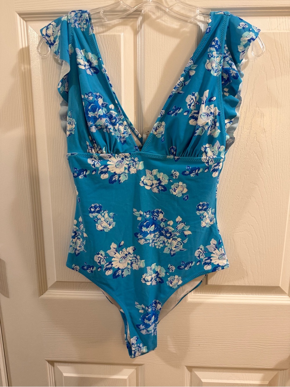 Cupshe Teal Blue Floral Ruffle One-Piece Swimsuit
